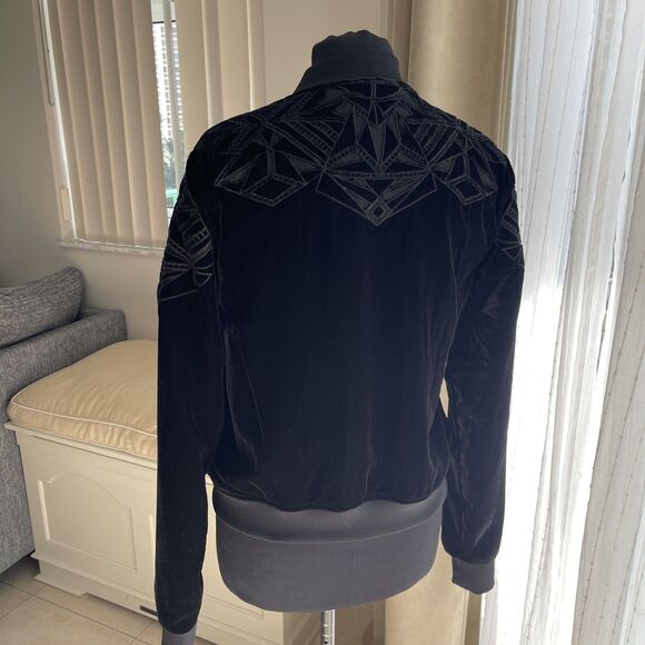 Jessica Simpson Black Velvet Embroidered Bomber Jacket Size S - Picture 2 of 8